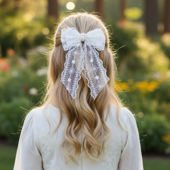 Elegant White Lace Hair Bow Clip ,Handmade and NWOT - Picture 3 of 9
